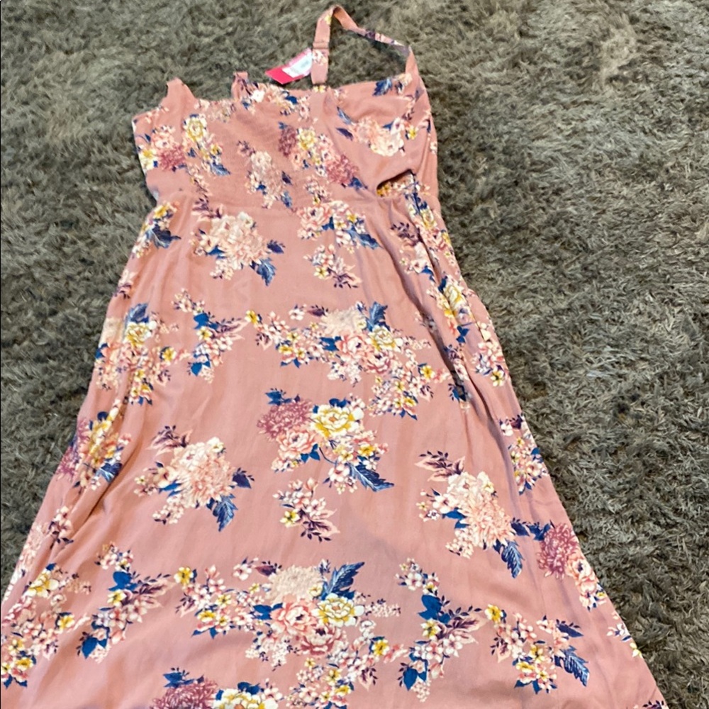 Xhilaration Pink and Blue button down Midi Dress with pockets and cutout on side - Picture 6 of 8